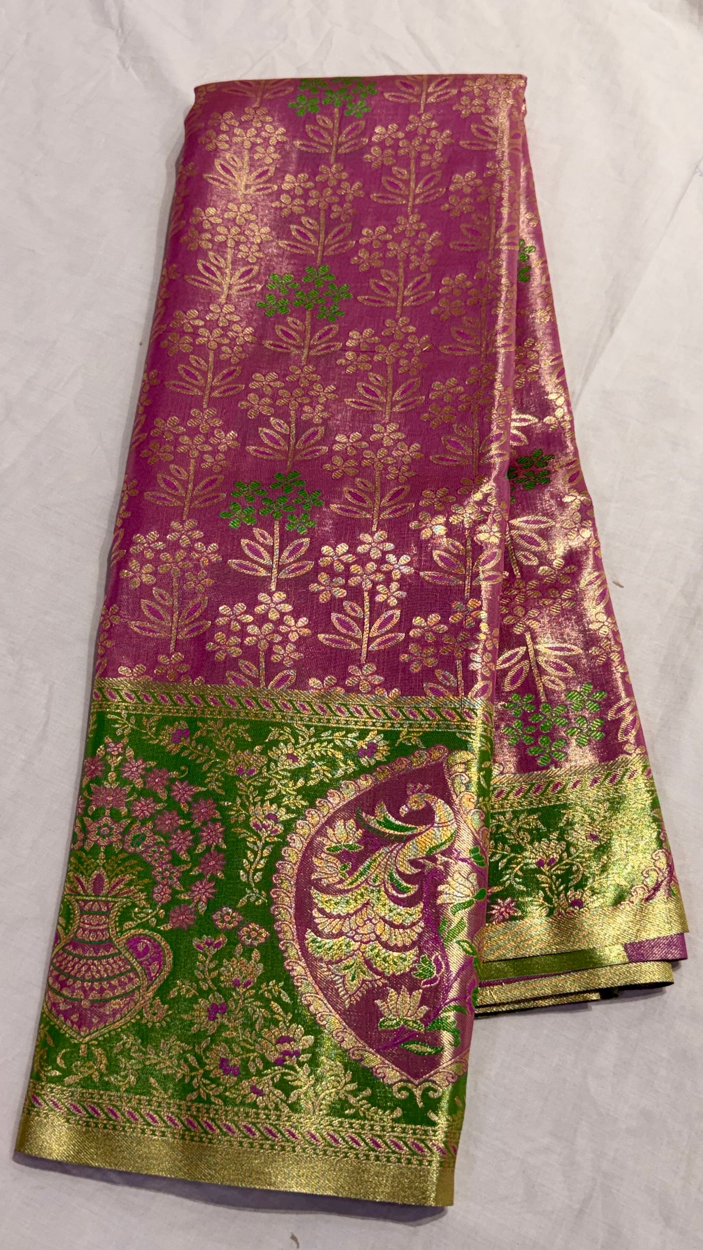 Pink Semi Kanchipattu Saree with Intricate Meenakari Border