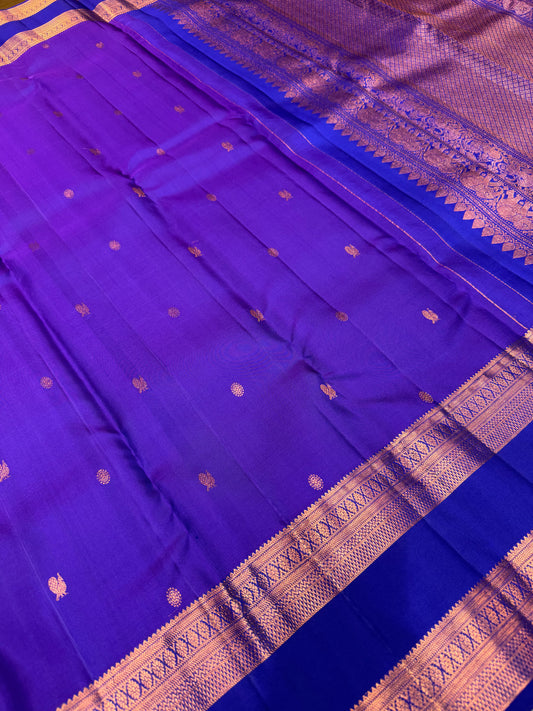 Pure Vintage Purple Blue Dual Tone Saree with Ragi Zari Gap Border