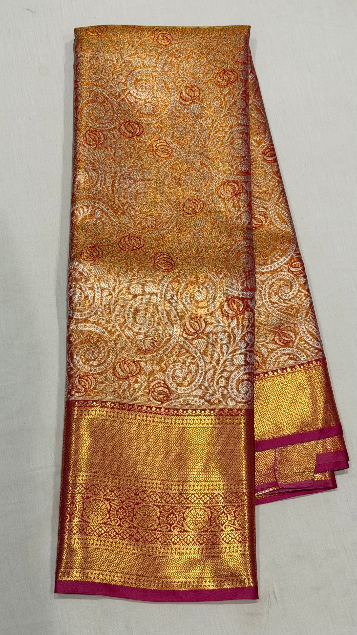 Red and Gold Semi Kanchipattu sarees with traditional border