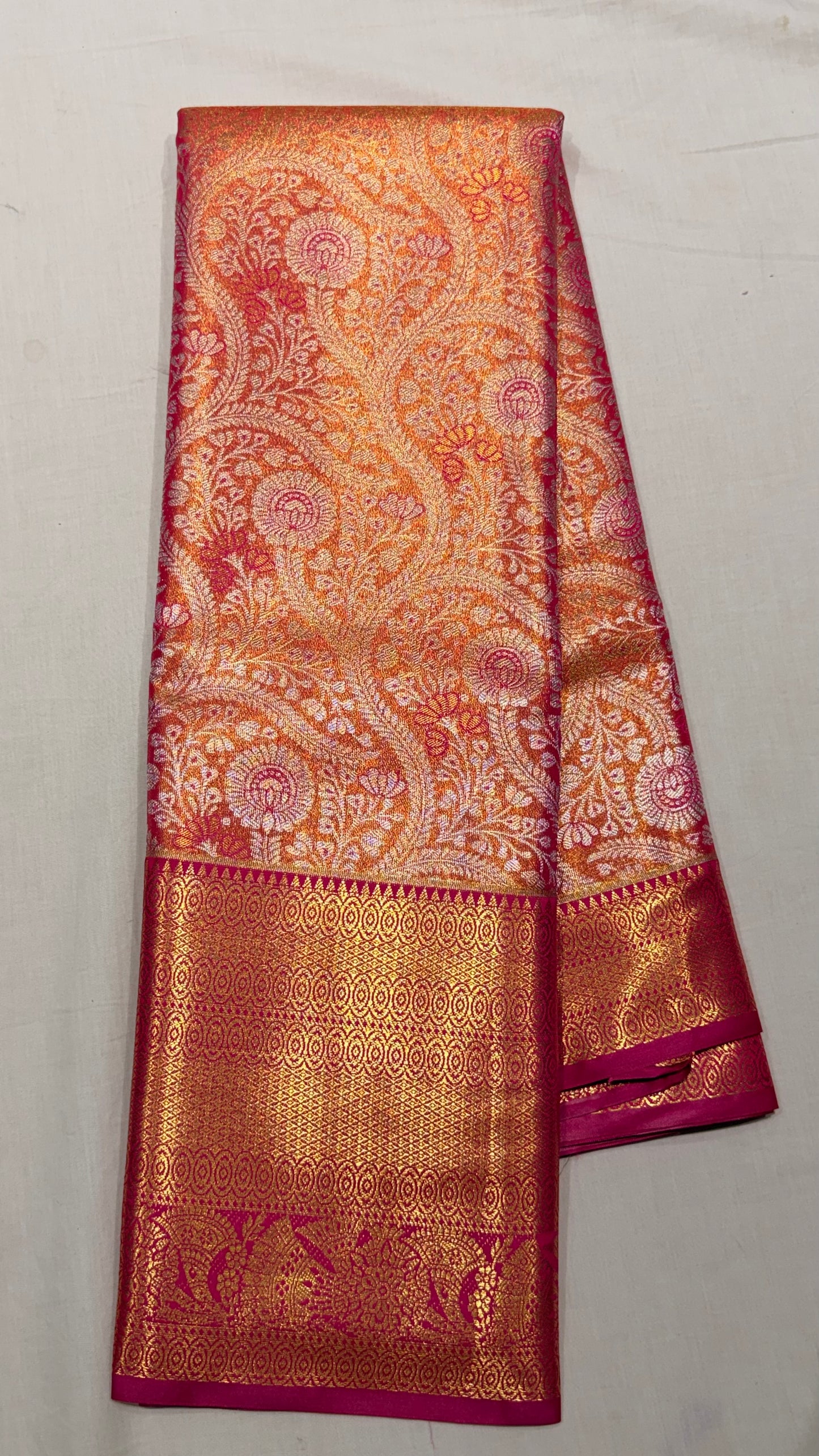 Red Floral Semi Kanchipattu sarees with traditional border