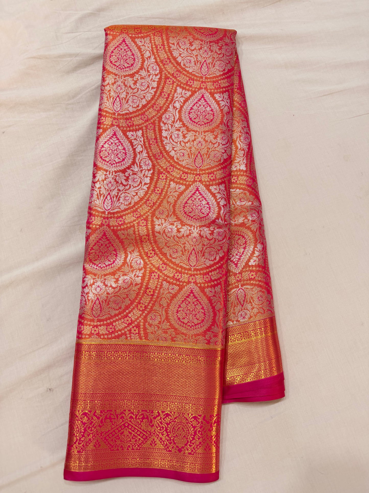 Red Semi Kanchipattu sarees with self red border