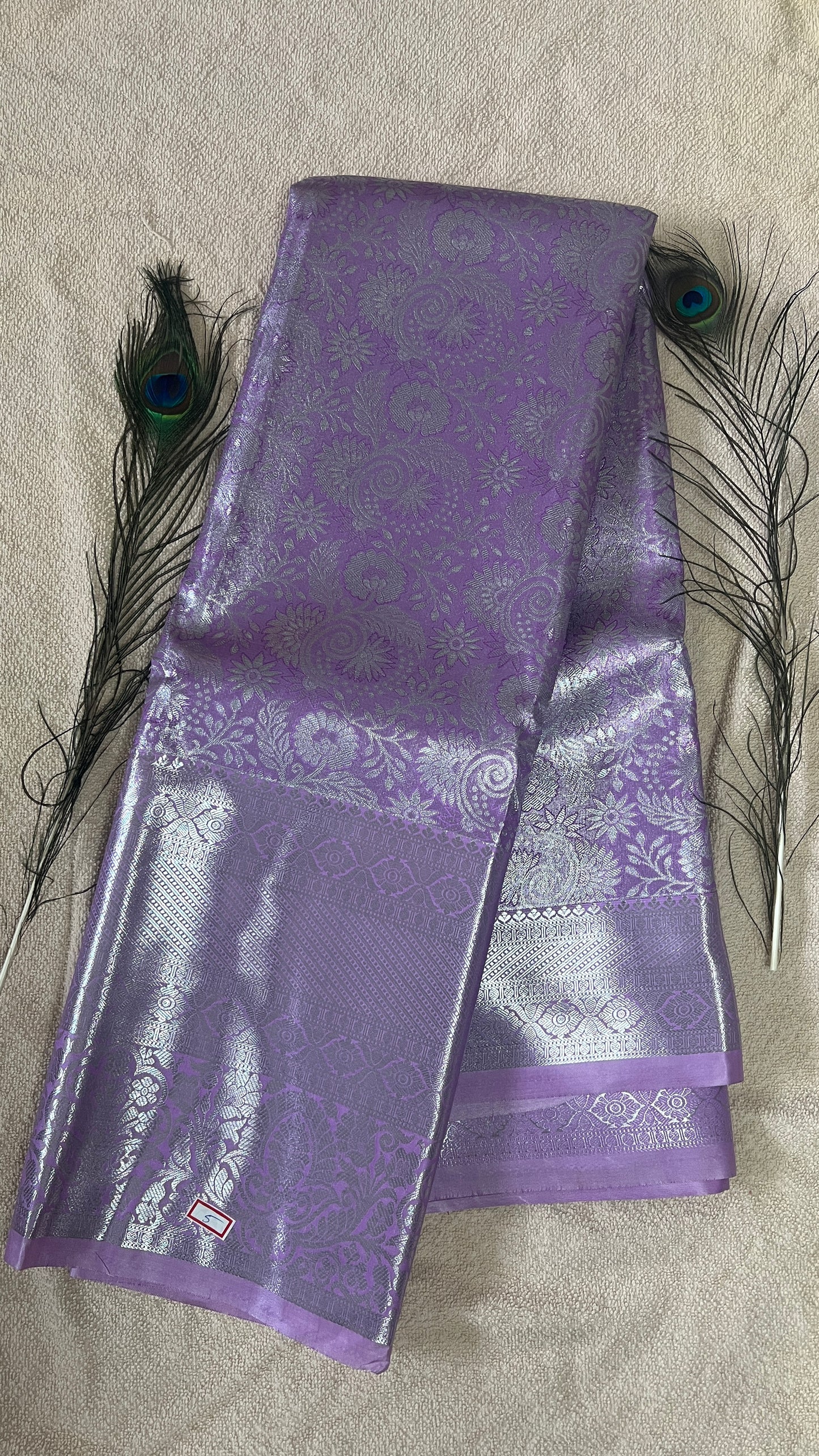 Pastel Purple Semi Kanchipattu silk sarees with silver self traditional border