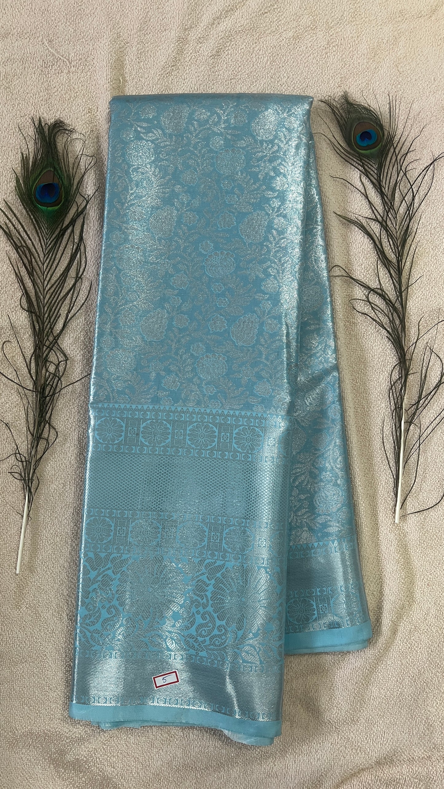 Pastel Blue and silver Semi Kanchipattu silk sarees with self traditional border