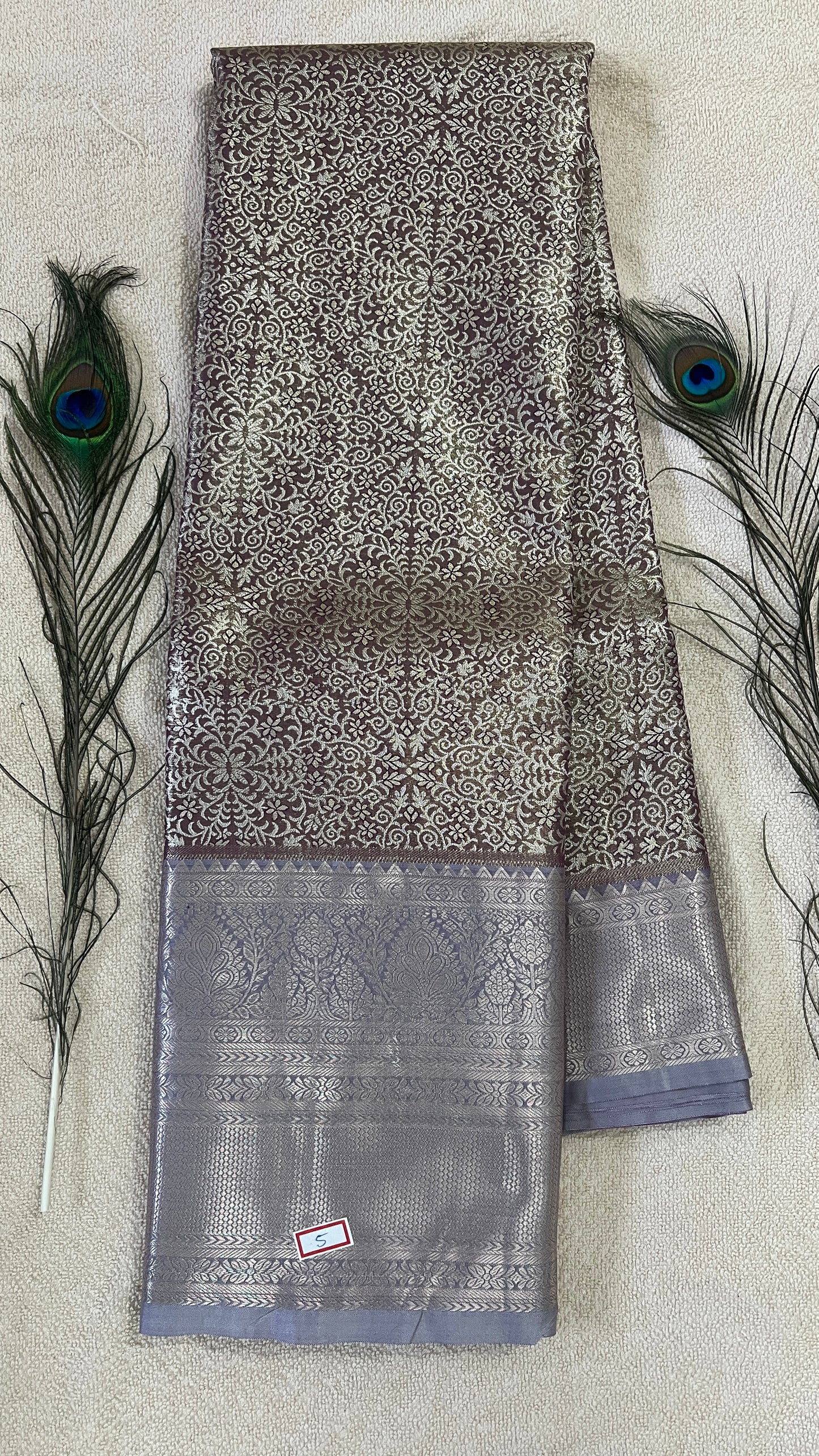 Pastel Brown and silver Semi Kanchipattu silk sarees with self traditional border