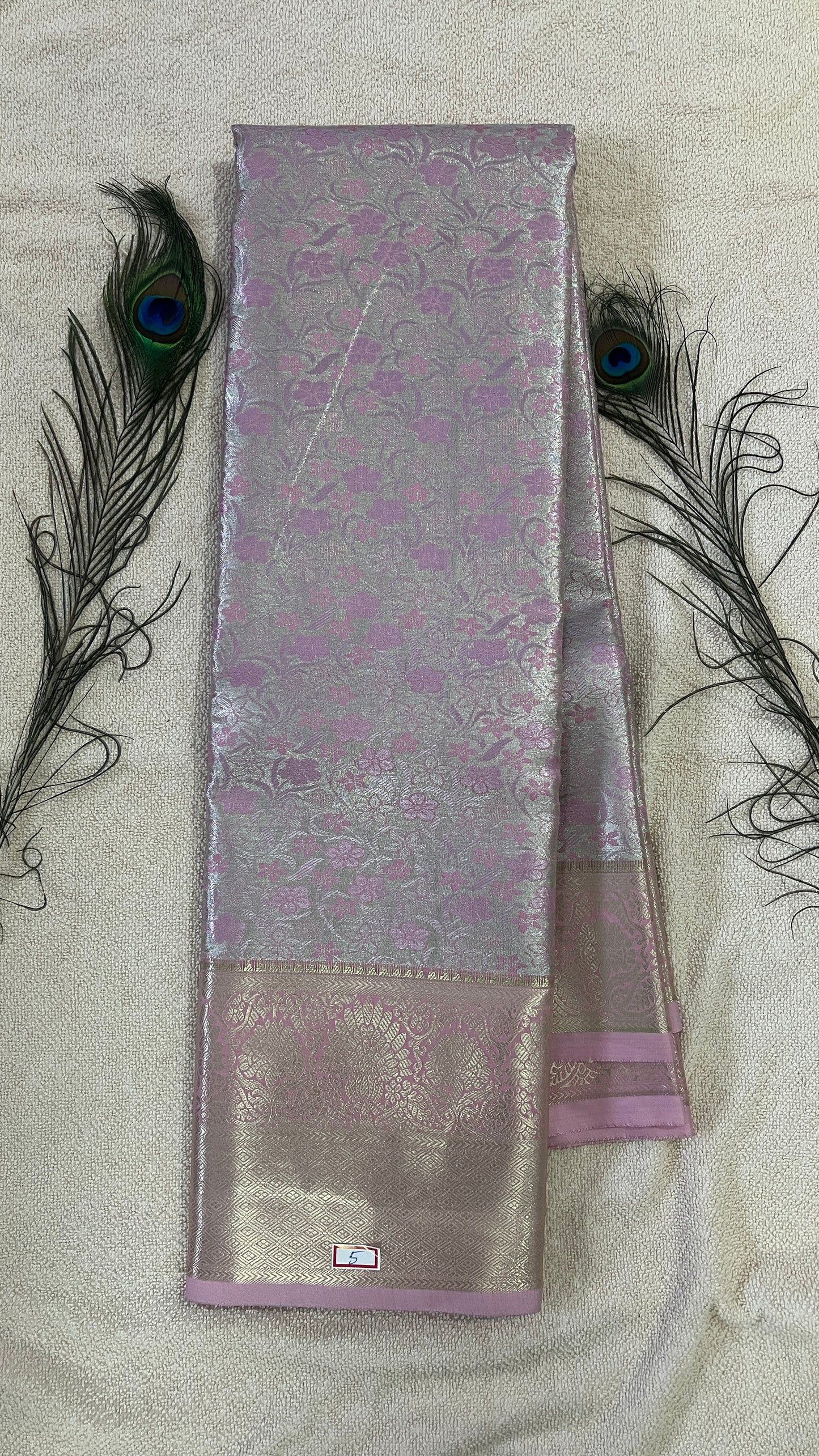 Pastel Lavender Pink and silver Semi Kanchipattu silk sarees with self traditional border