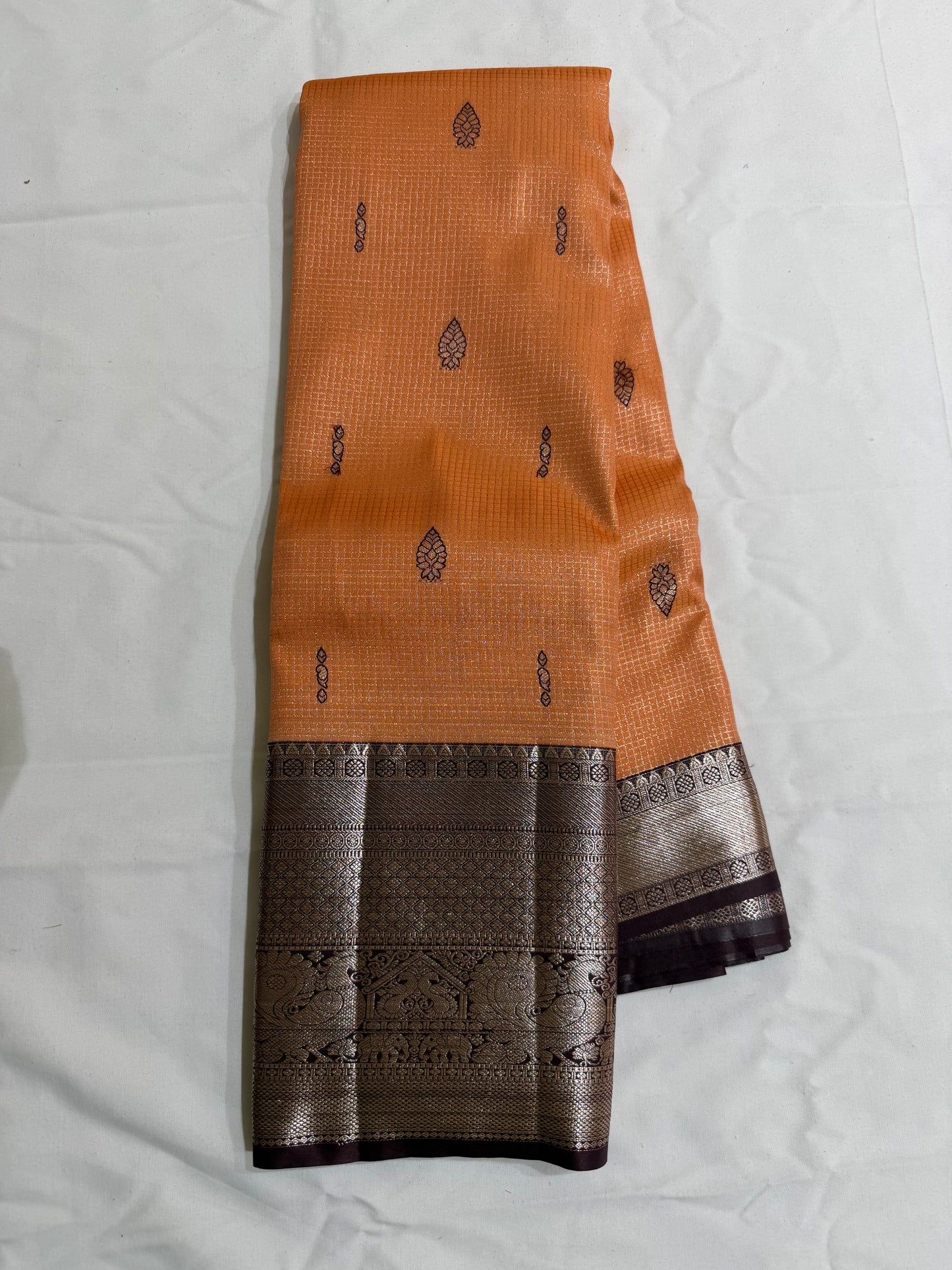 Semi Vintage Premium Quality Saree with Floral & Peacock Motifs | Elegant Gap Border Design