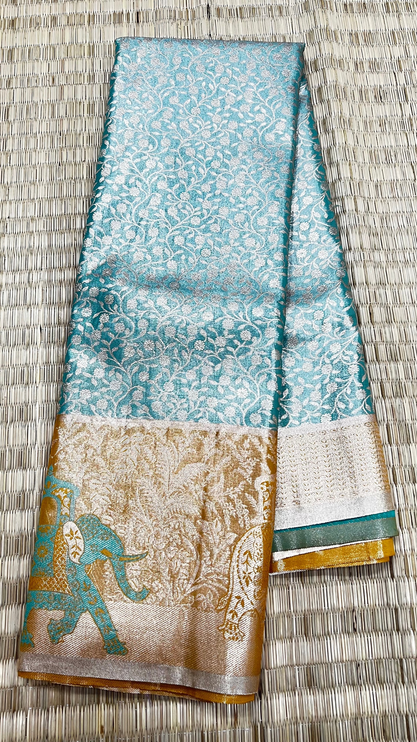 Light Green Semi Kanchipattu sarees with traditional Meenakari border