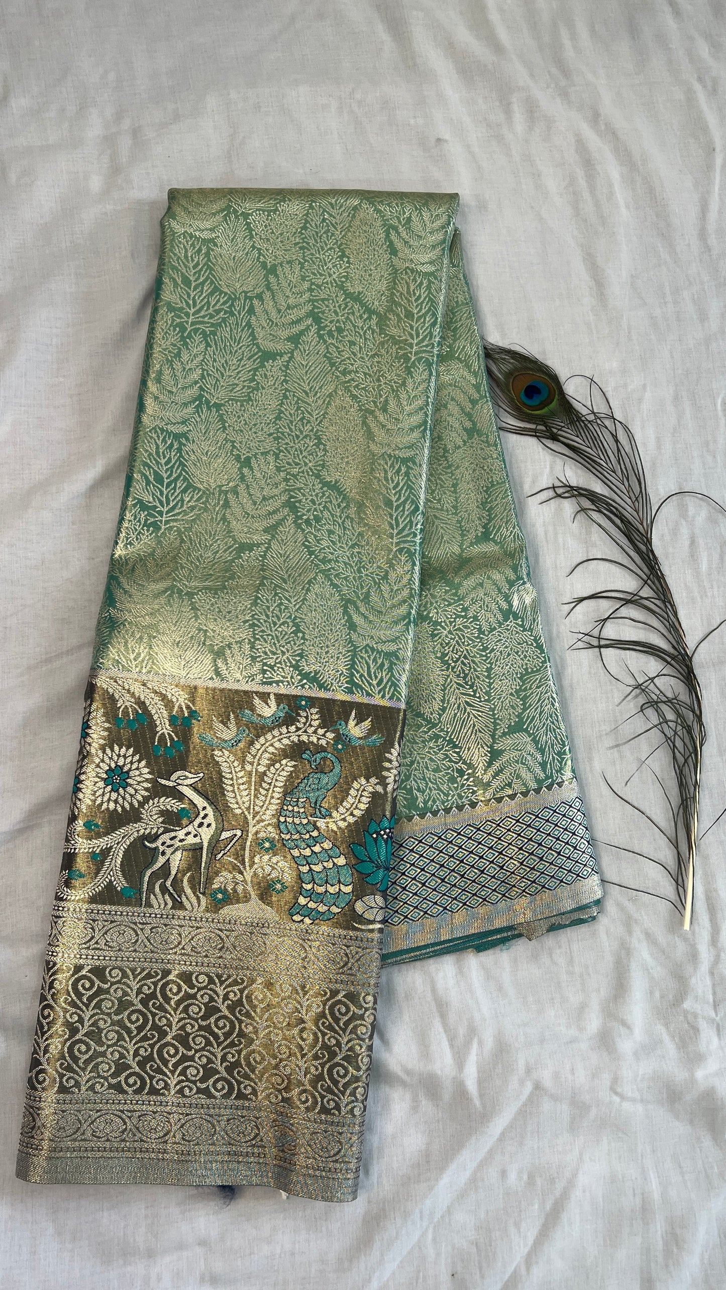 Semi Kanchipuram Silk Saree With Meenakari Border -Premium Traditional Elegance