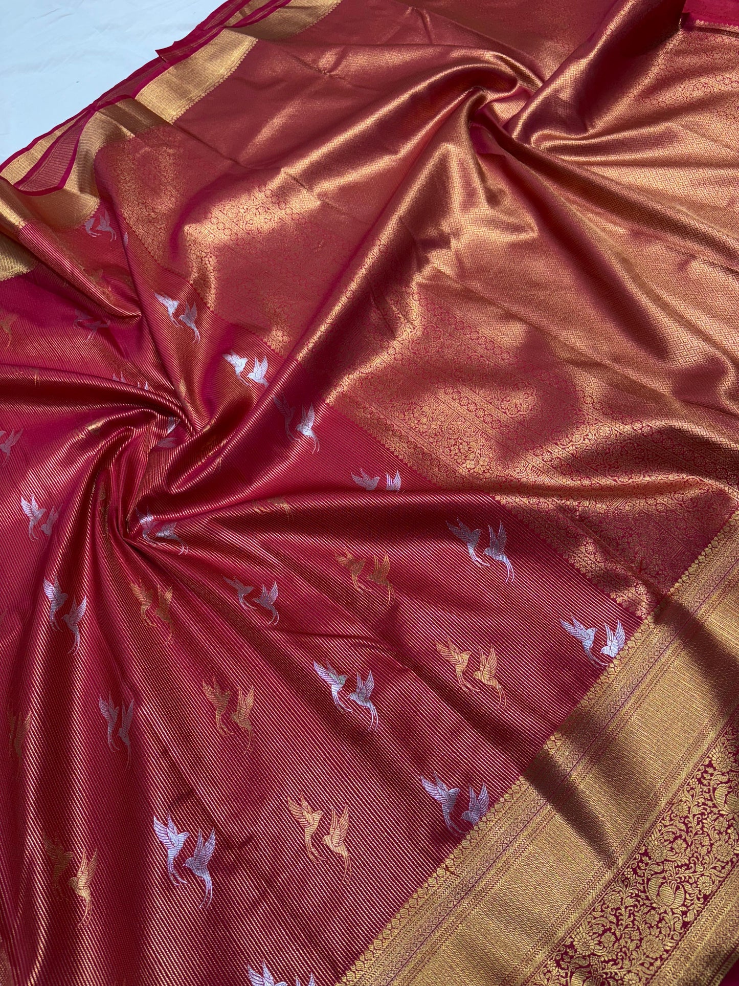 Elegant Red & Gold Designer Vintage semi-Silk Saree