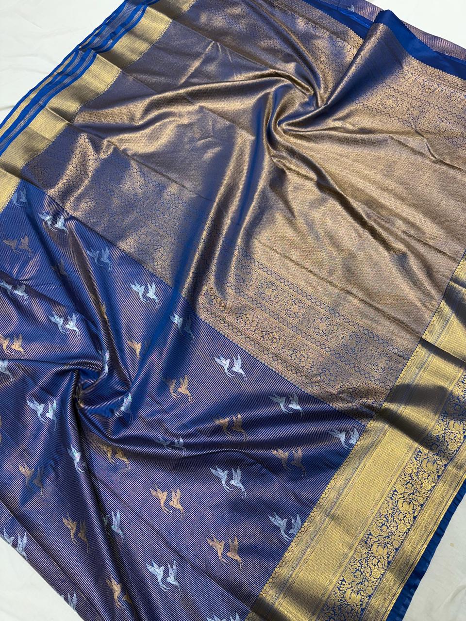 Royal Blue Zari Woven Semi Kanchi-Pattu Vintage Silk Saree