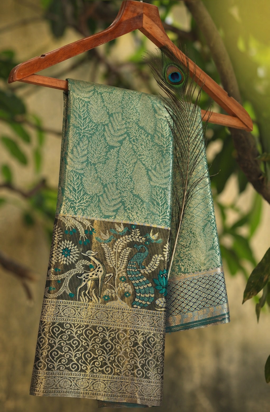 Semi Kanchipuram Silk Saree With Meenakari Border -Premium Traditional Elegance