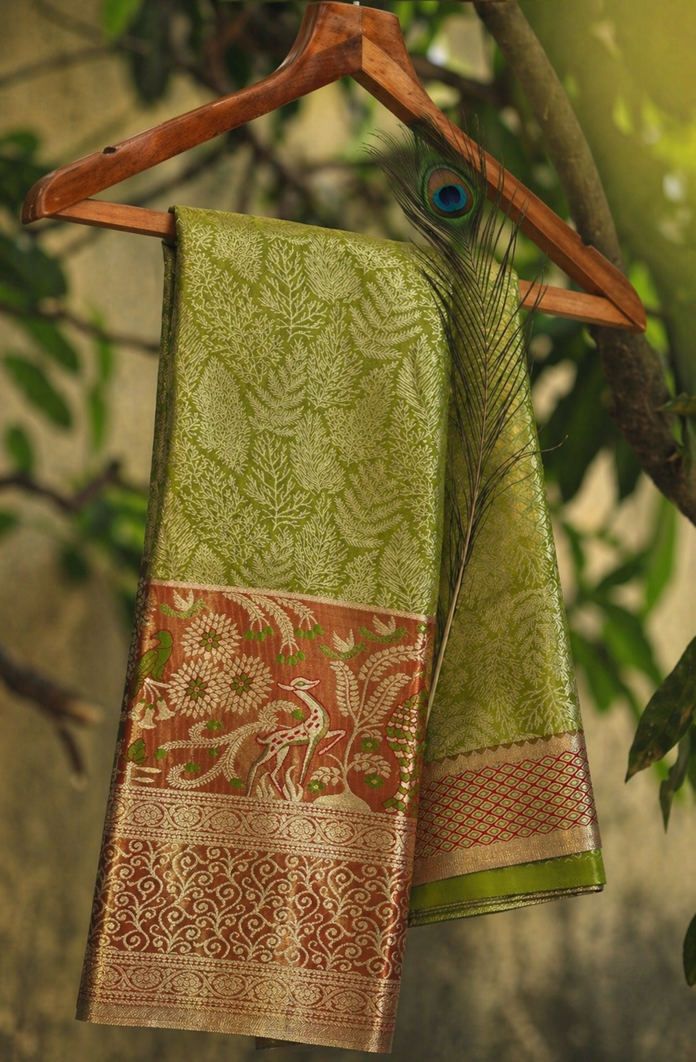 Semi Kanchipuram Silk Saree With Meenakari Border -Premium Traditional Elegance