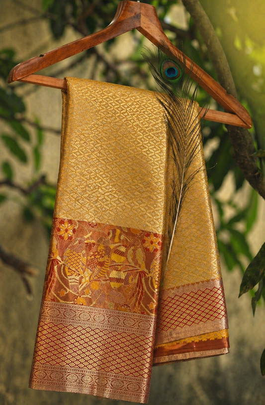 Semi Kanchipuram Silk Saree With Meenakari Border -Premium Traditional Elegance