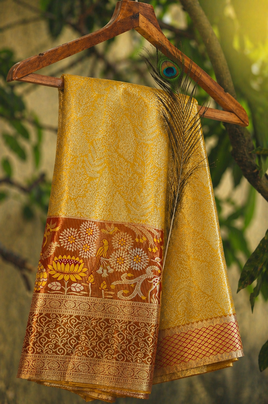 Semi Kanchipuram Silk Saree With Meenakari Border -Premium Traditional Elegance