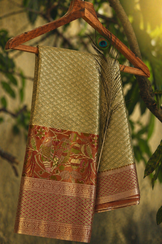 Semi Kanchipuram Silk Saree With Meenakari Border -Premium Traditional Elegance