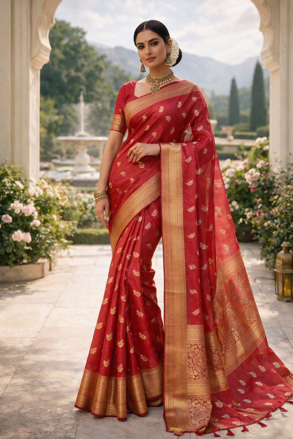 Elegant Red & Gold Designer Silk Saree