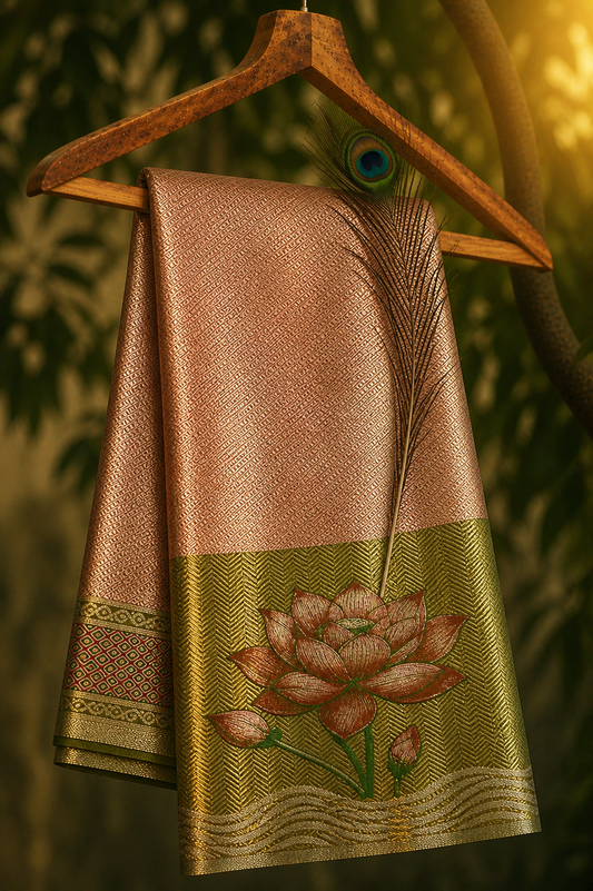 Semi Kanchipuram Silk Saree With Meenakari Border -Premium Traditional Elegance