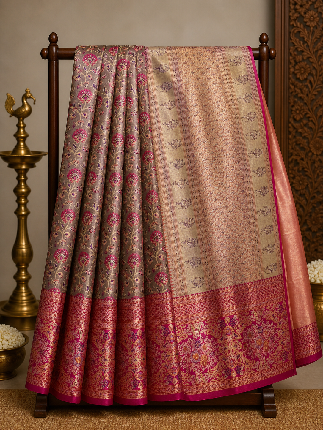 Semi Kanchipattu Meenakari Saree – Premium Quality Edition