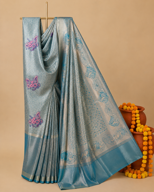Meenakari Saree with Artistic Butterfly & Floral Weaves