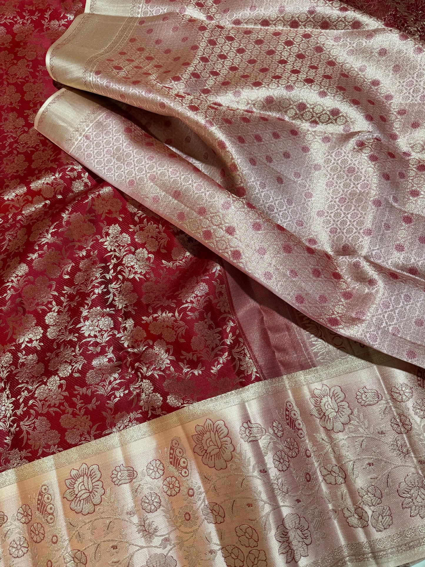 Royal Maroon Pure Kanchipattu Saree with Meenakari Ragi Silver Border