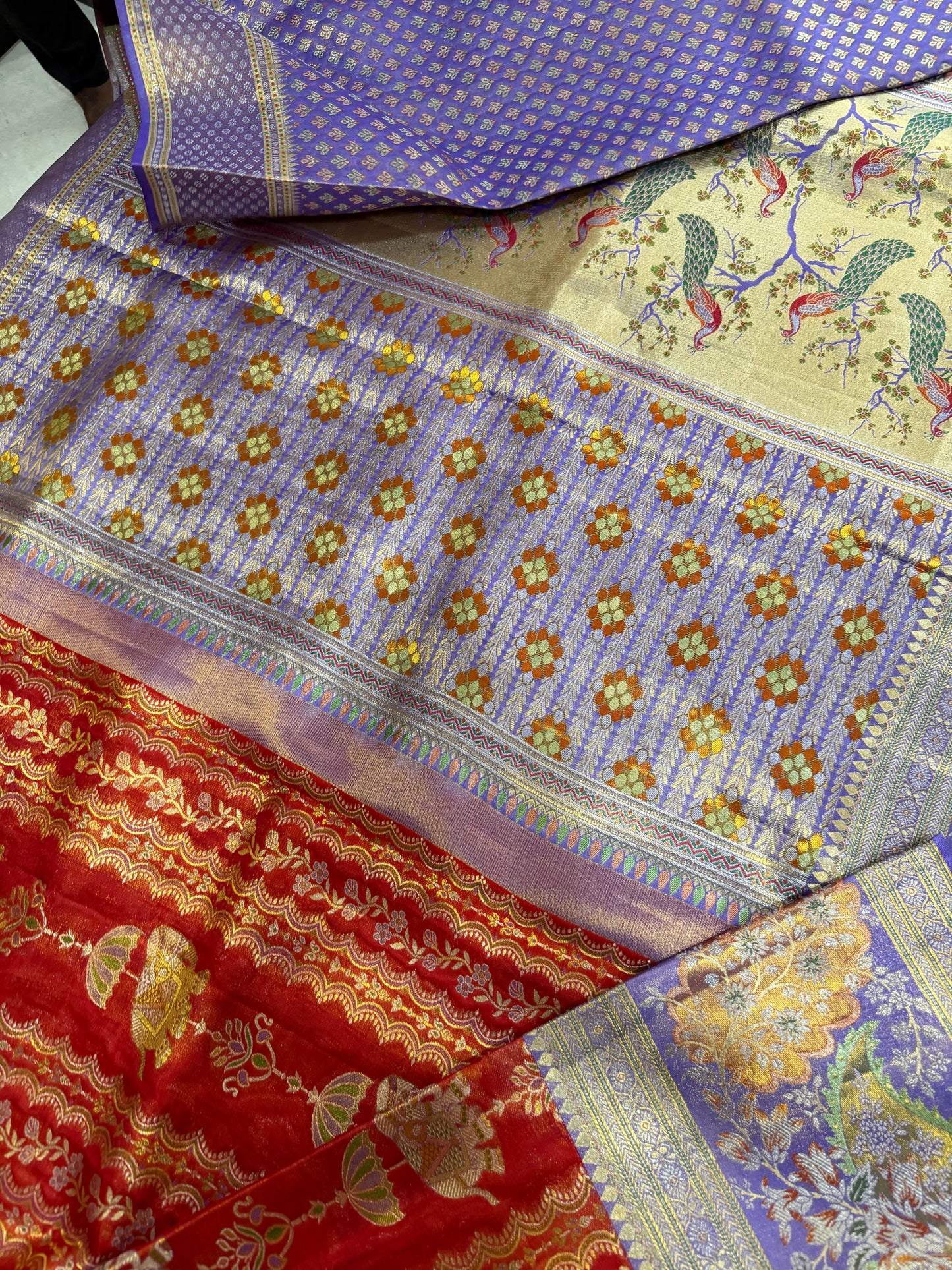Tomato Red Pure Kanchipattu Saree with Royal Blue Meenakari Border | Silk Mark Certified