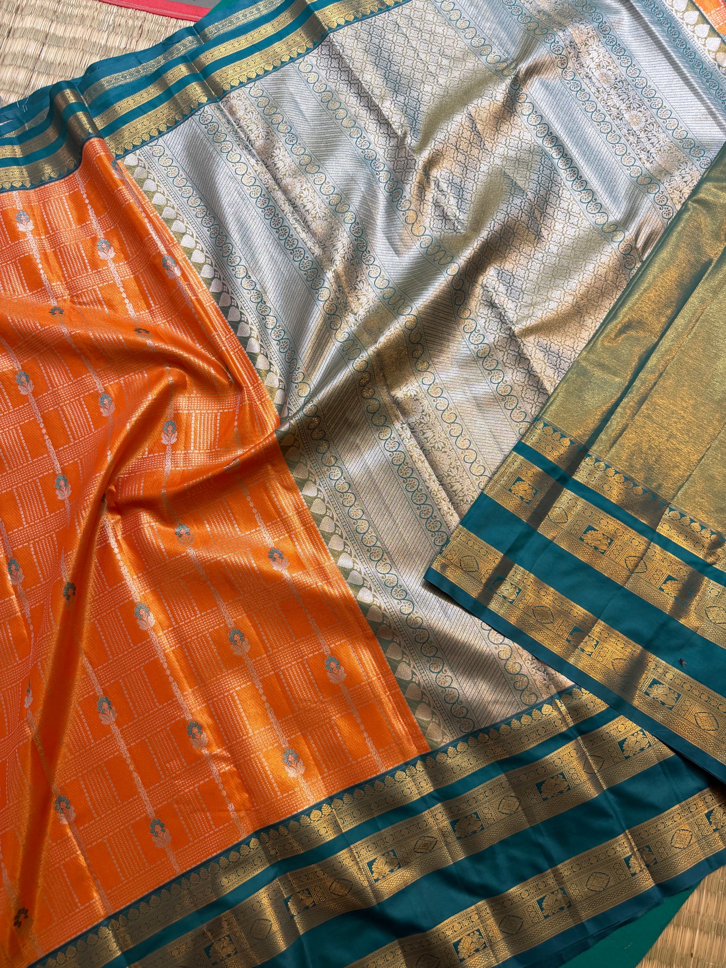 Semi Vintage Premium Quality Saree with Floral & Peacock Motifs | Elegant Gap Border Design