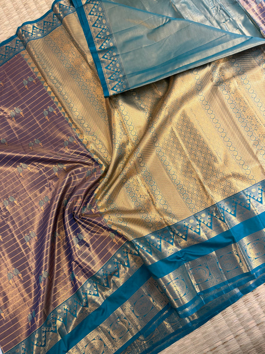 Semi Vintage Premium Quality Saree with Floral & Peacock Motifs | Elegant Gap Border Design