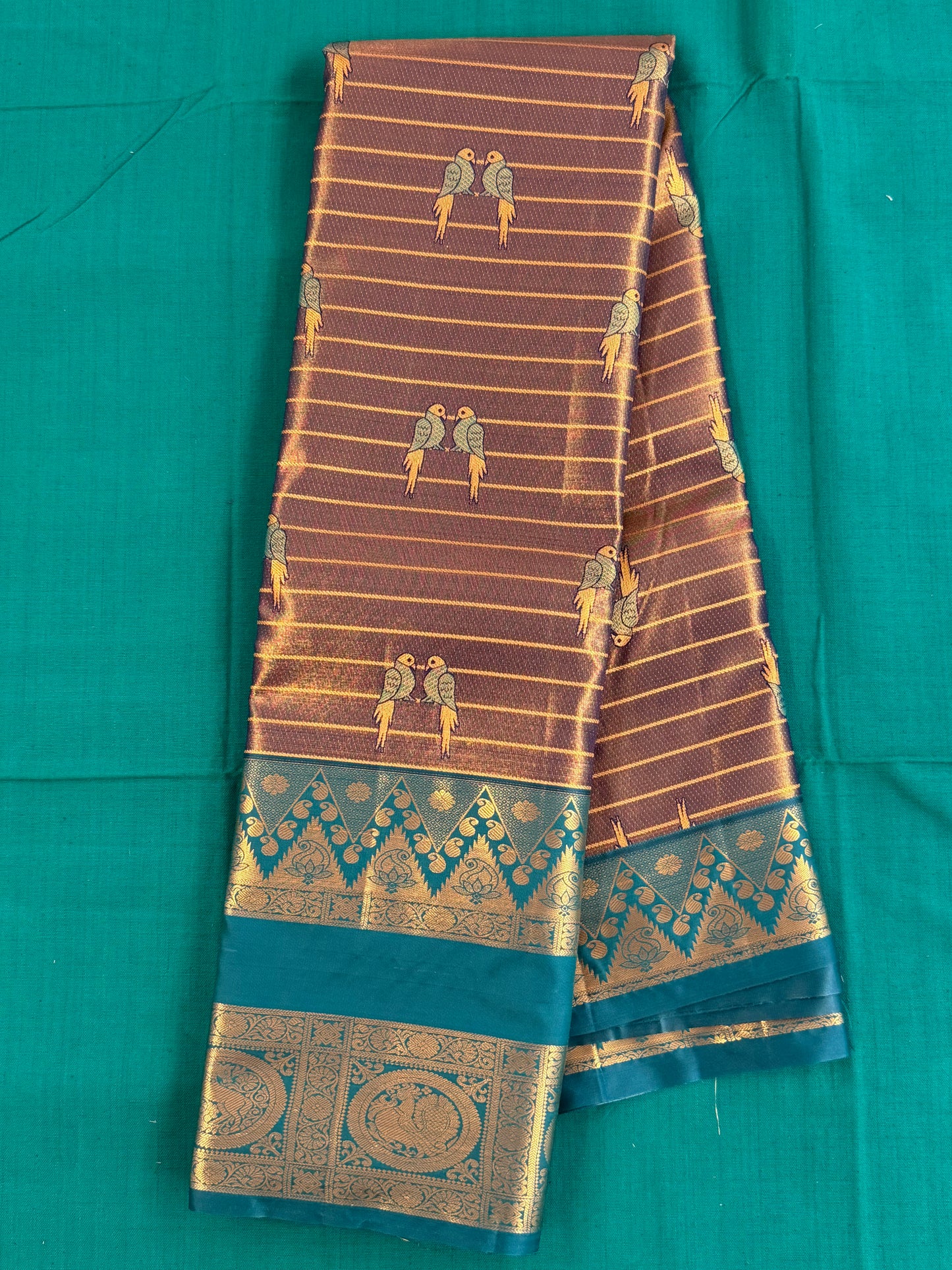 Semi Vintage Premium Quality Saree with Floral & Peacock Motifs | Elegant Gap Border Design