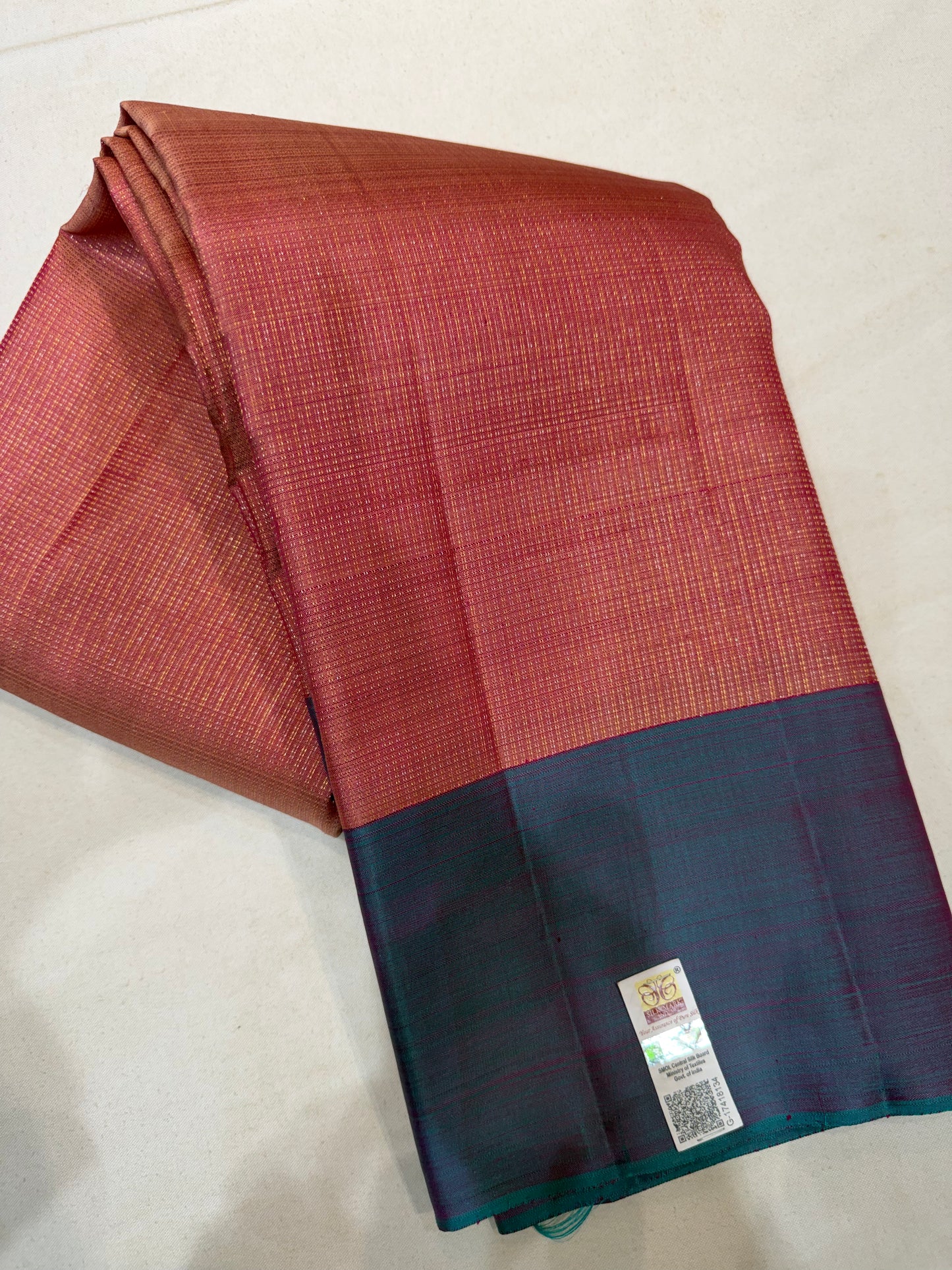 Pure Vintage Onion Pink & Peach Dual Tone vairavoosi Saree with Light Rama Blue Plain Border