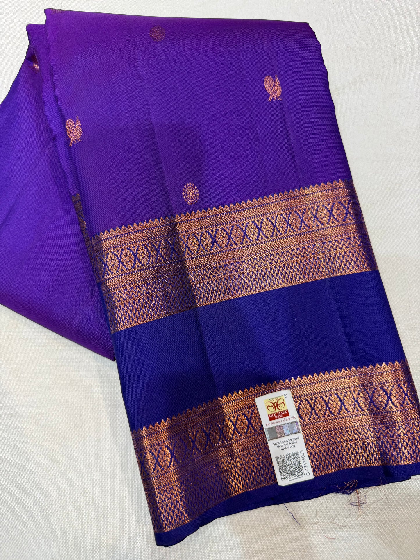 Pure Vintage Purple Blue Dual Tone Saree with Ragi Zari Gap Border
