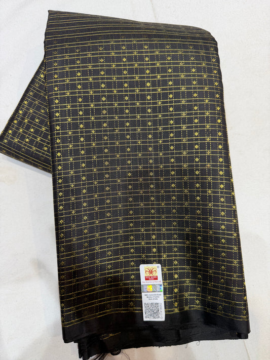 Classic Black Pure Vintage Handloom Saree with Self Checkered Body | Premium Pure Silk