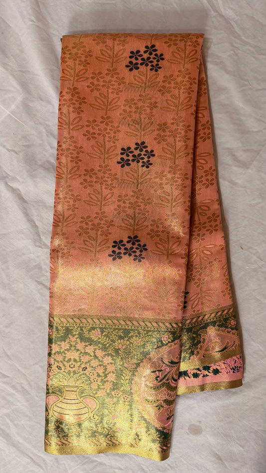 Decorative fabric with intricate  Semi Kanchipattu sarees with traditional Meenakari border