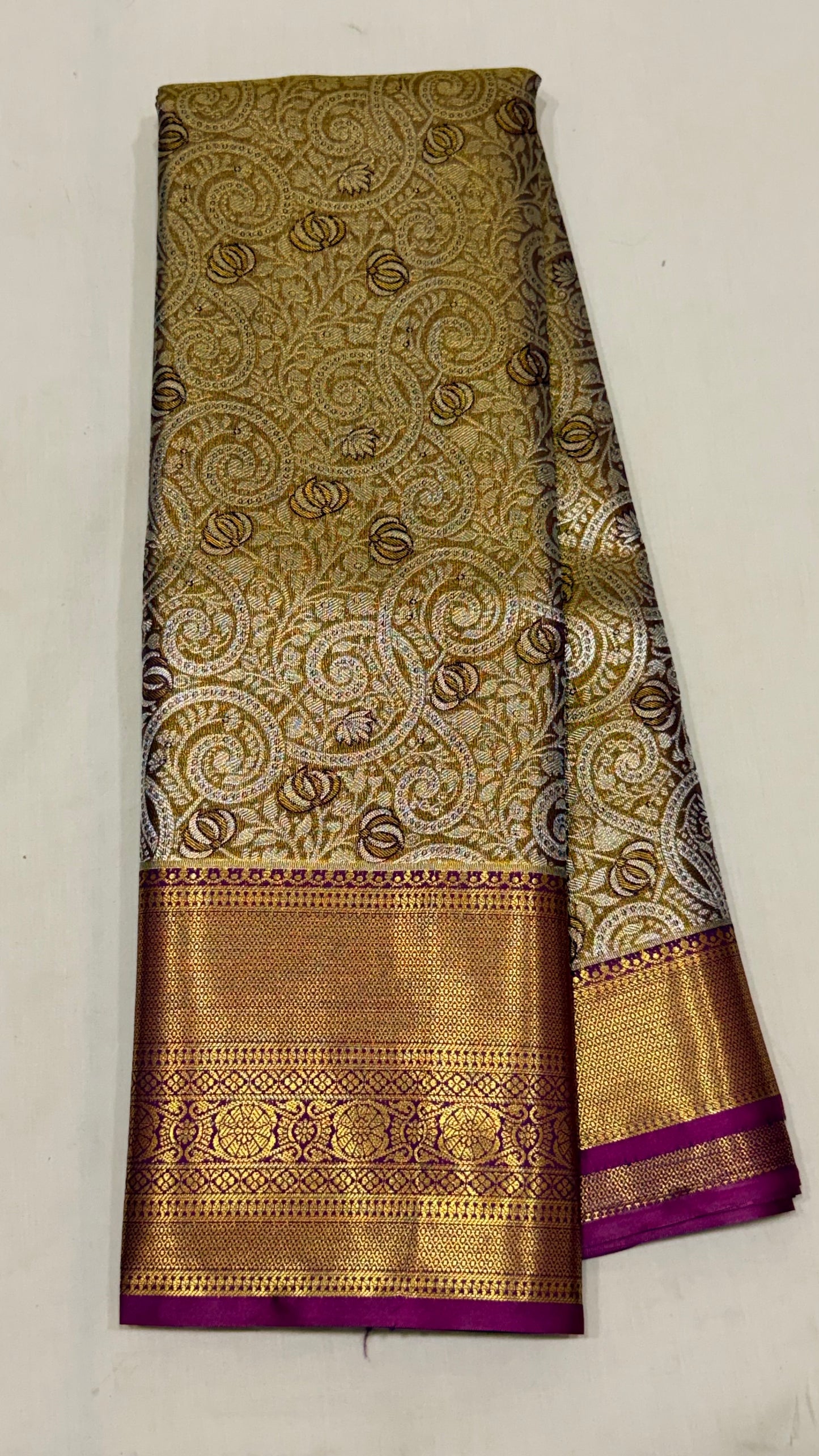 Brown Pink Semi Kanchipattu sarees with traditional  border
