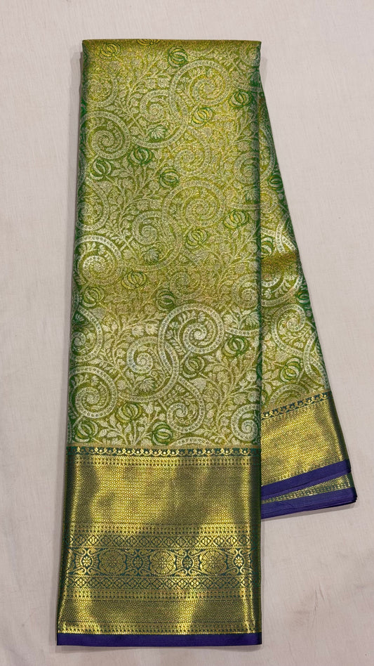 Green Gold Semi Kanchipattu sarees with traditional  border