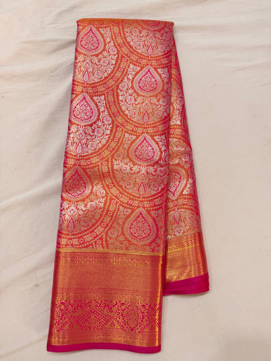 Red Semi Kanchipattu sarees with self red border