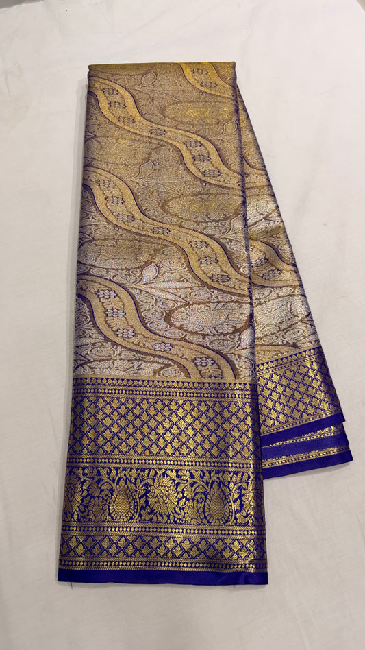 Brown silver Semi Kanchipattu sarees with traditional  border