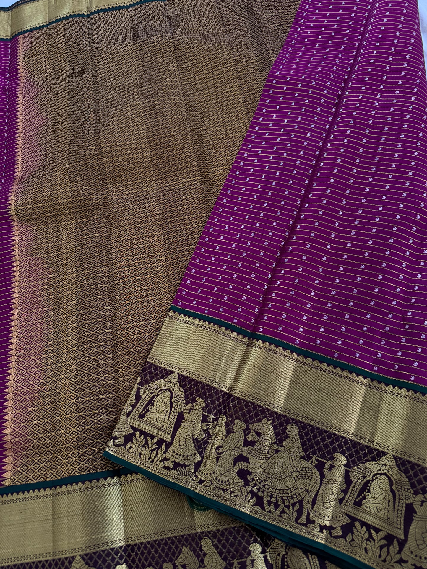 Dark Pink Pure Handloom Kanchipattu Saree with Mango Motifs & Chocolate Brown Pallaki Border