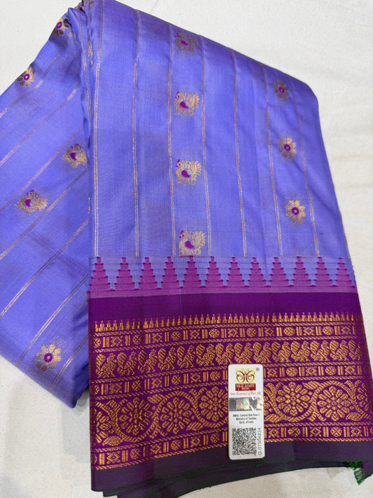 Pure Gadwal Silk Kanchipuram Saree with Light Purple Body & Magenta Gopuram Border