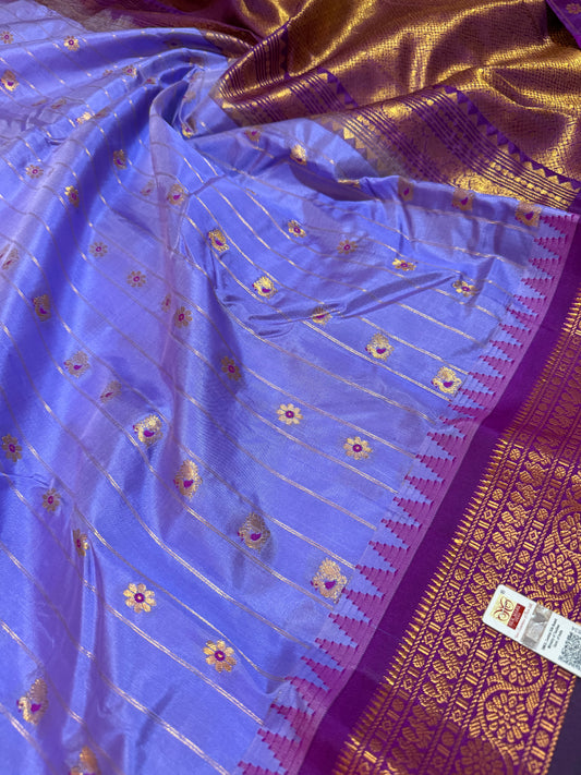 Pure Gadwal Silk Kanchipuram Saree with Light Purple Body & Magenta Gopuram Border
