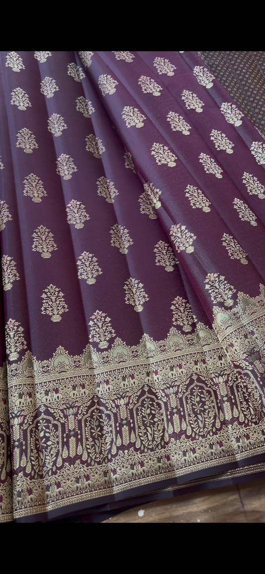 Snuff Color Banarasi Designer Kanchipattu Silk Saree with 1 Gram Gold Zari