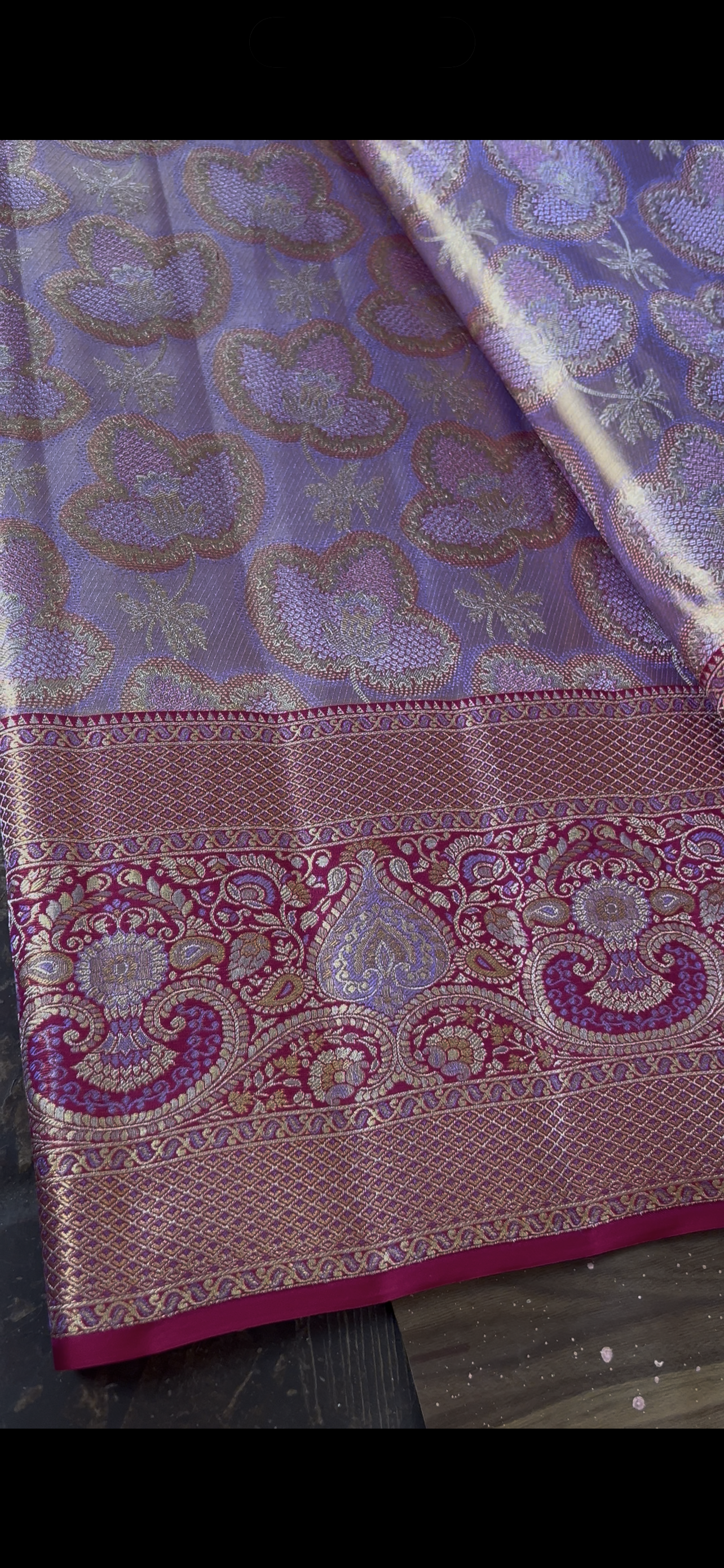 Lavender Pure Kanchipattu Saree with Meenakari Border and 1 Gram Silver Zari
