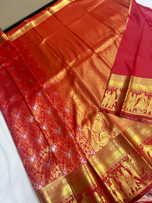 Elegant Red Semi Kanchipattu Saree with Pallaki Border
