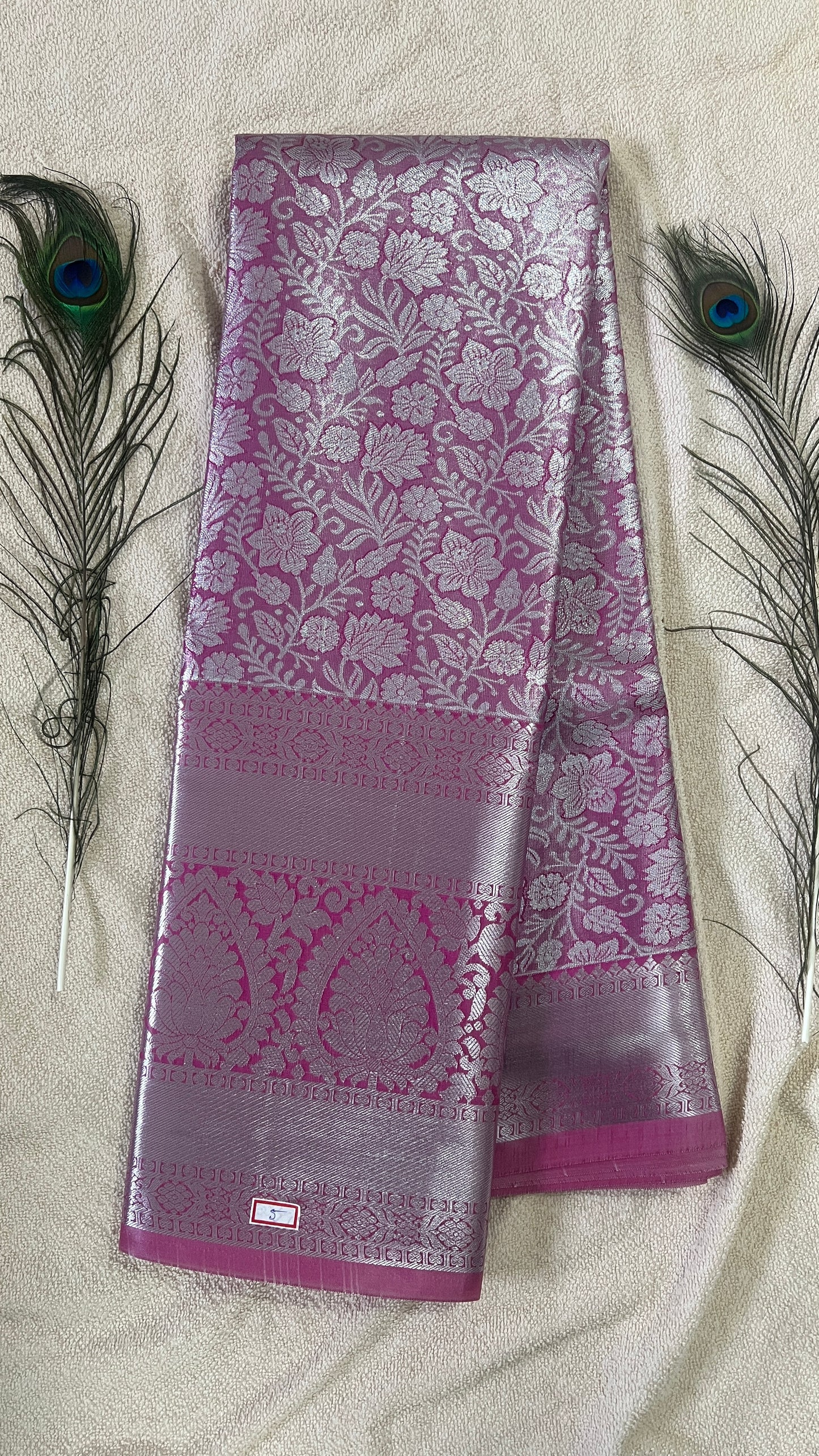 Pastel Purple and silver Semi Kanchipattu silk sarees with self traditional border
