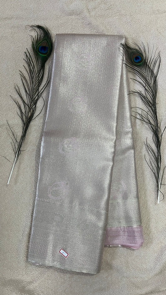Pastel Silver scraf Semi Kanchipattu silk sarees with self traditional border
