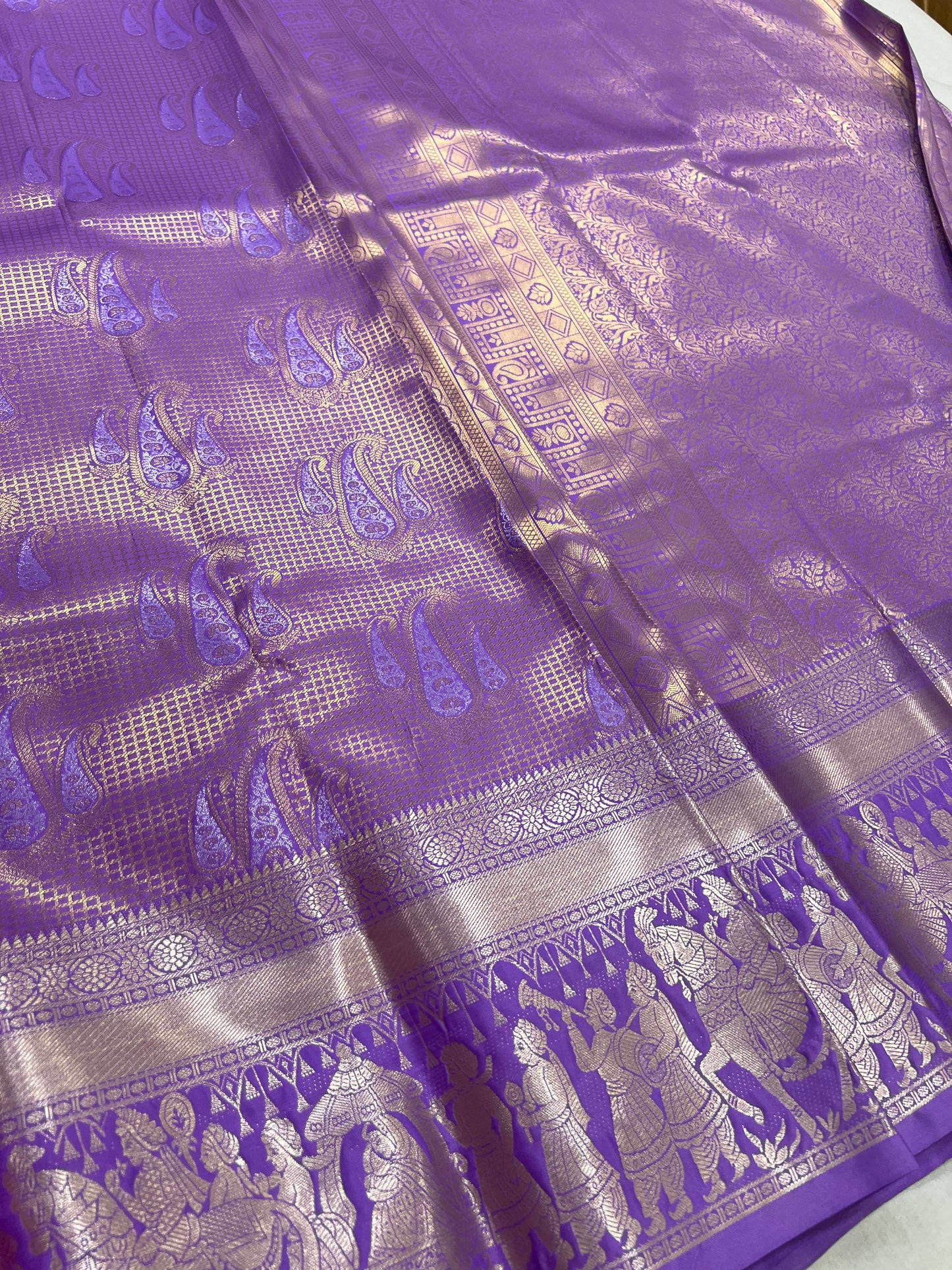 Rich Lavender Semi Kanchipattu Saree
