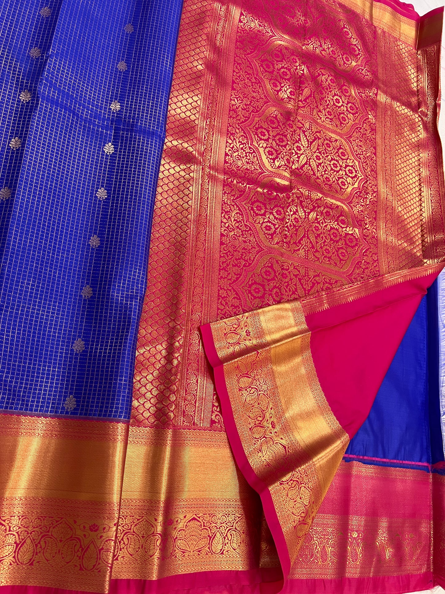 Premium Royal Blue Checked Saree with Rich Red Border