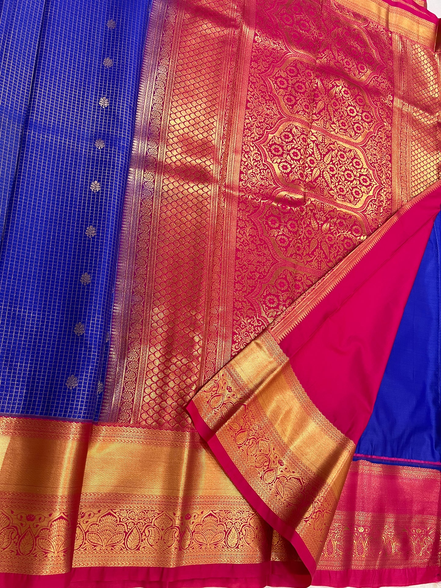 Premium Royal Blue Checked Saree with Rich Red Border