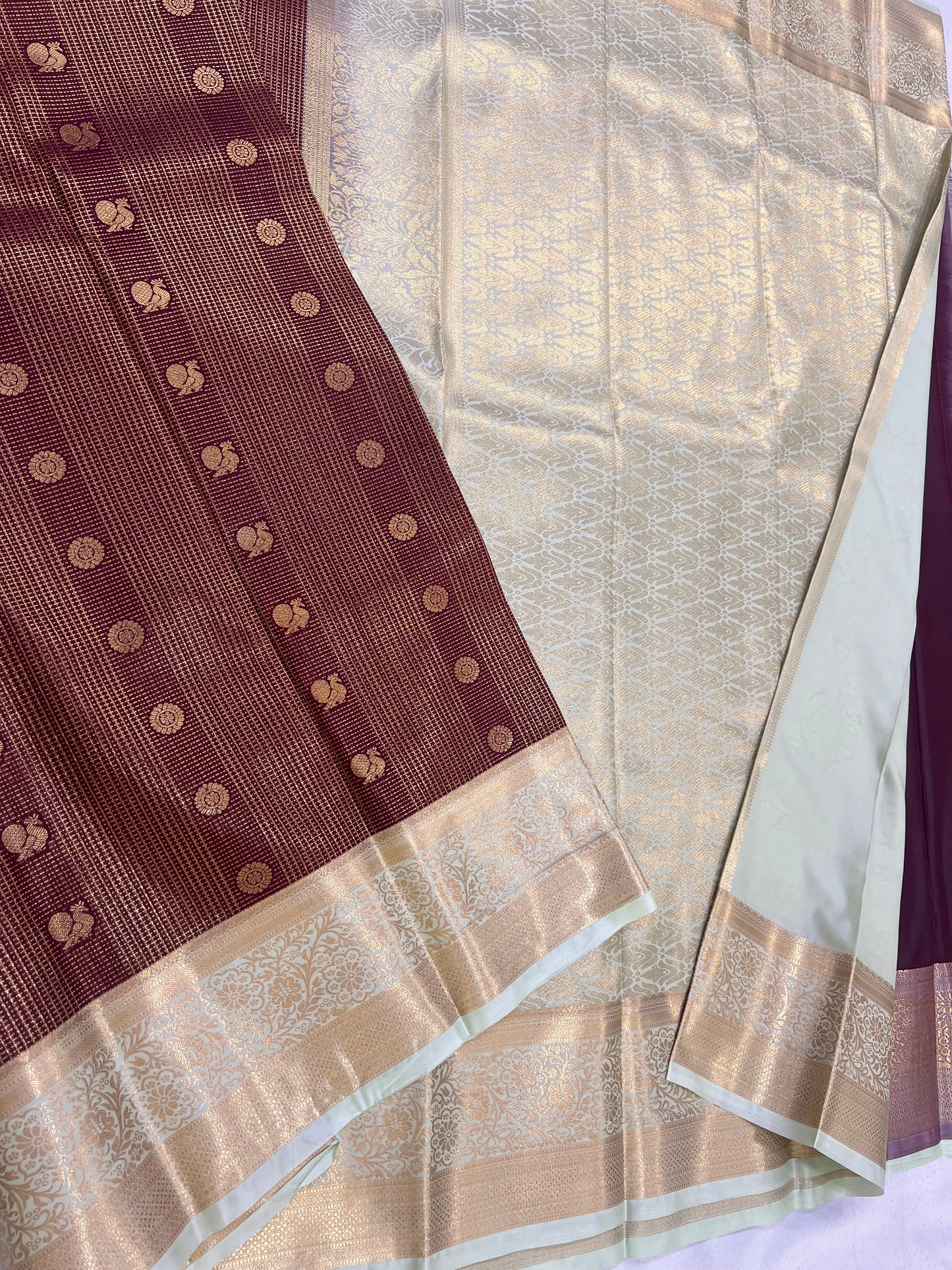 Classic Brown Checks Saree with Cream Border – High-Quality Weave