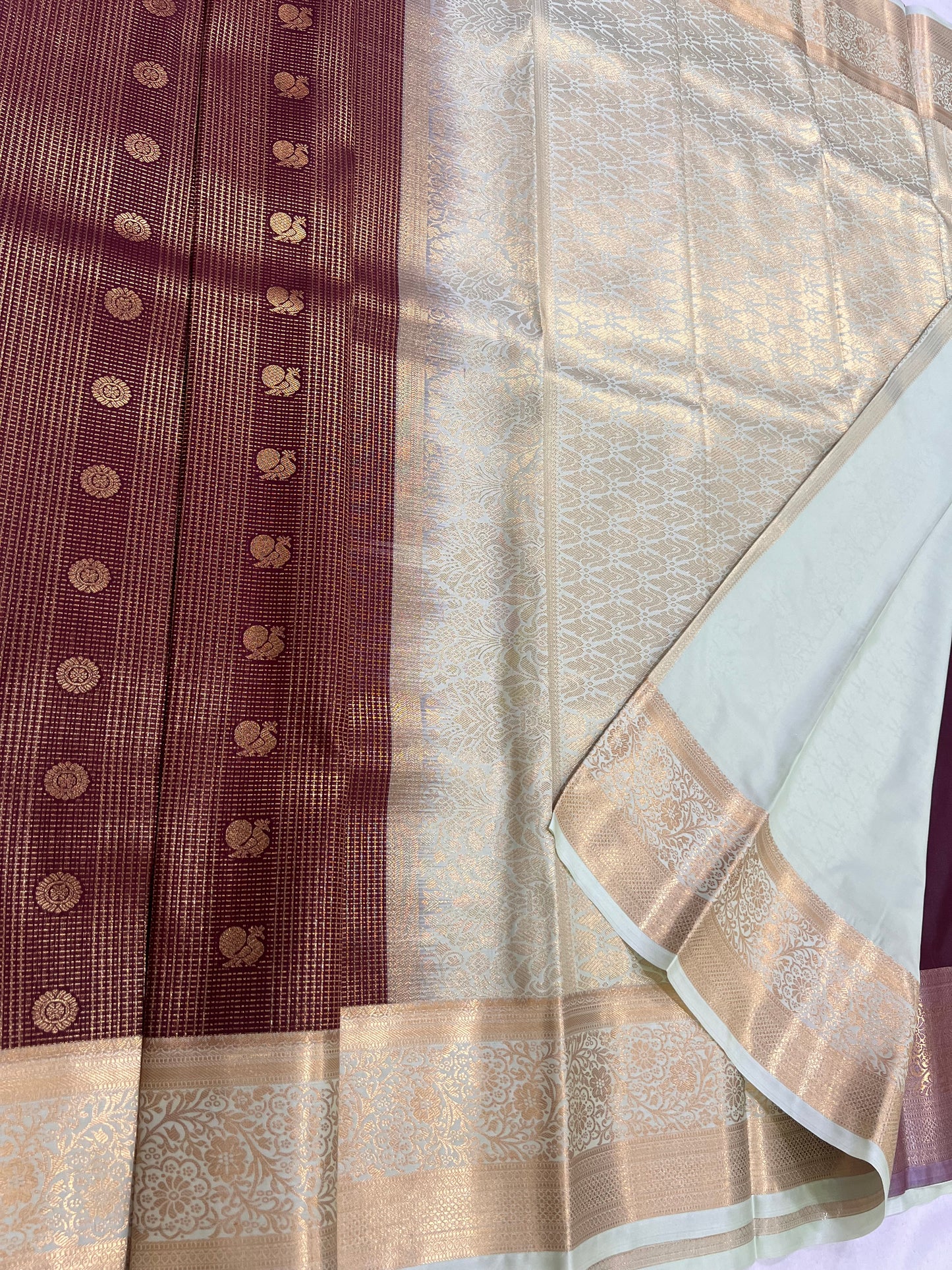 Classic Brown Checks Saree with Cream Border – High-Quality Weave