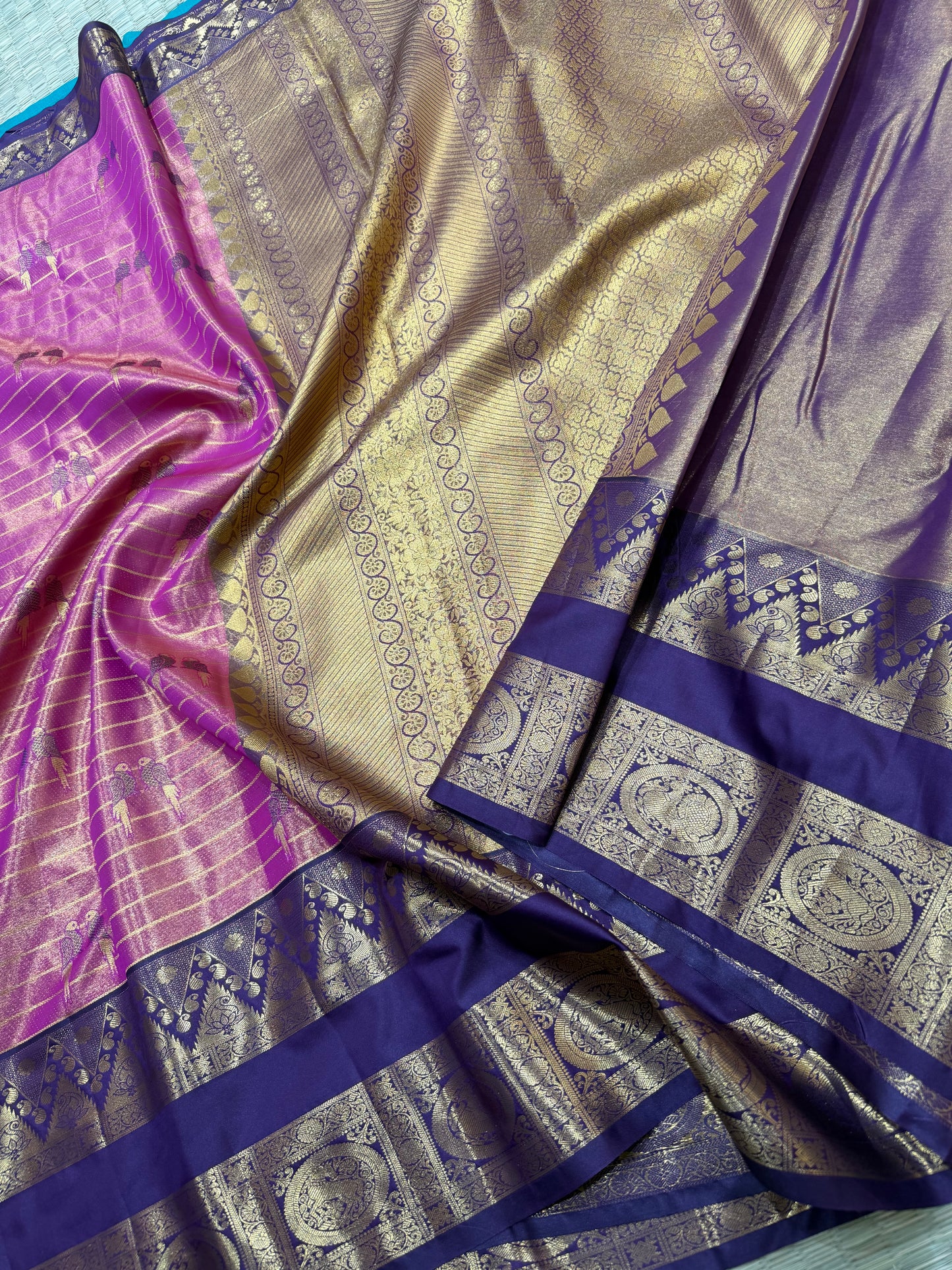 Semi Vintage Premium Quality Saree with Floral & Peacock Motifs | Elegant Gap Border Design
